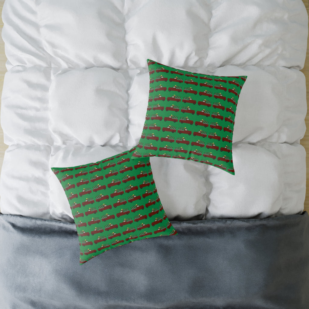 Square Poly Canvas Pillow - Merry Truckmas