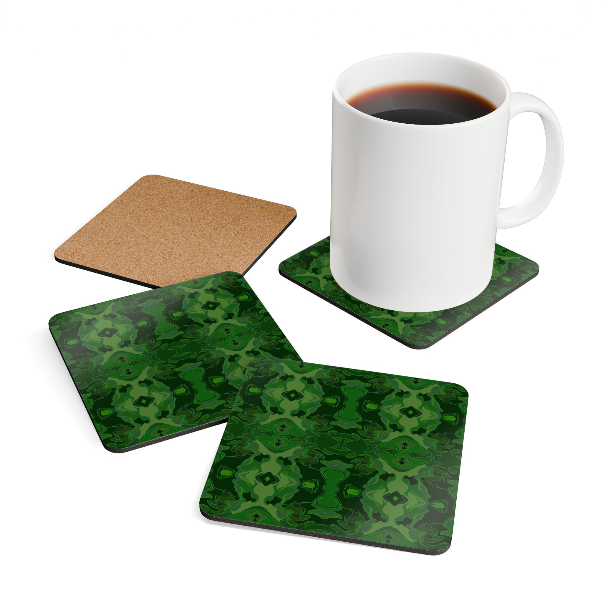 Corkwood Coaster Set - Green Kaleidoscope