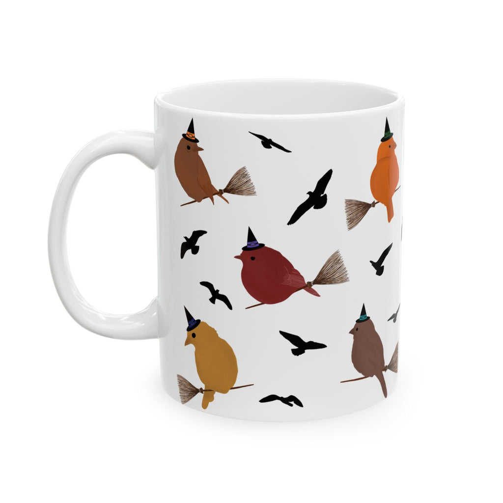 Ceramic Mug, (11oz, 15oz) - Birds Riding Brooms