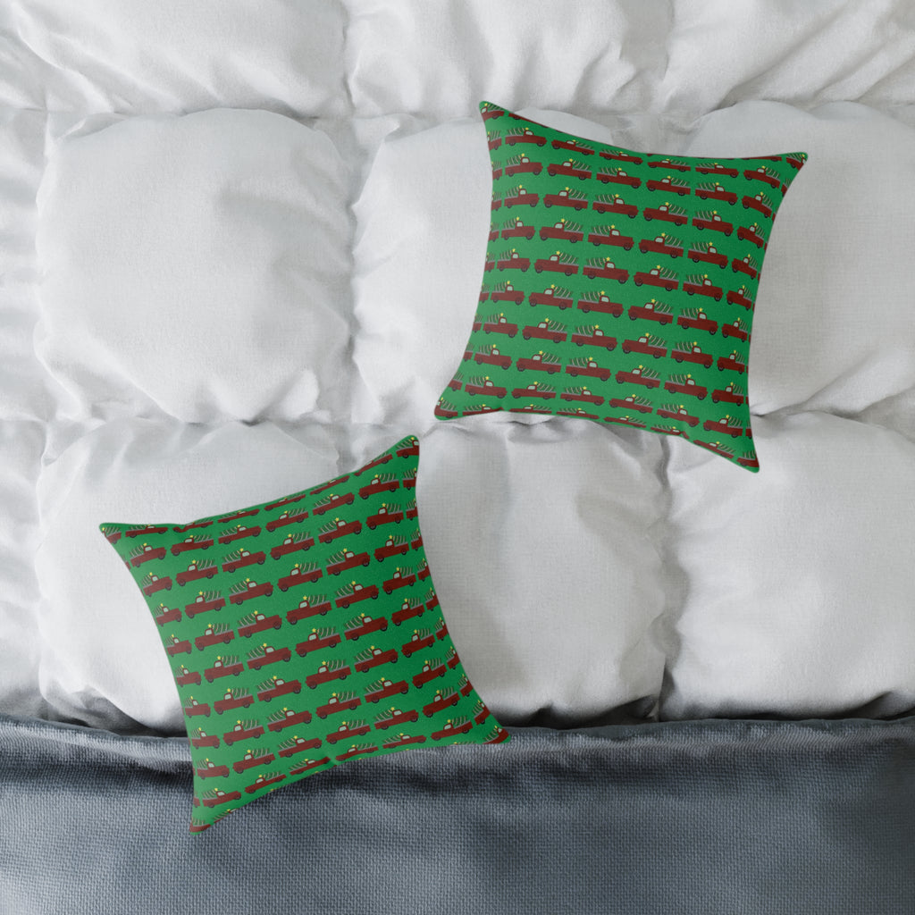 Square Poly Canvas Pillow - Merry Truckmas