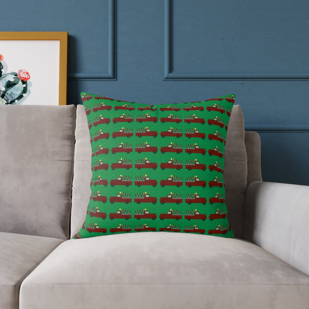 Square Poly Canvas Pillow - Merry Truckmas