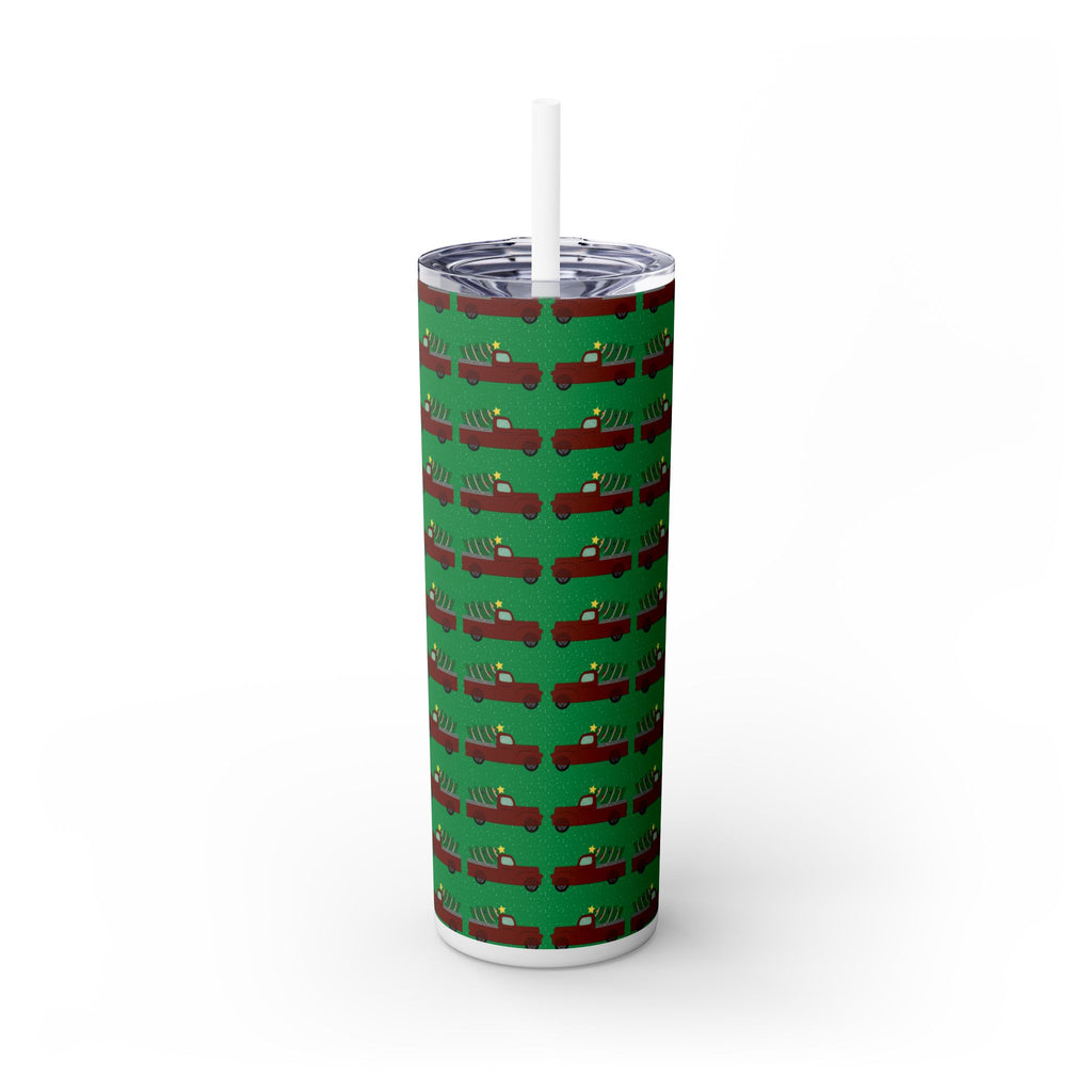 Skinny Tumbler with Straw, 20oz - Merry Truckmas
