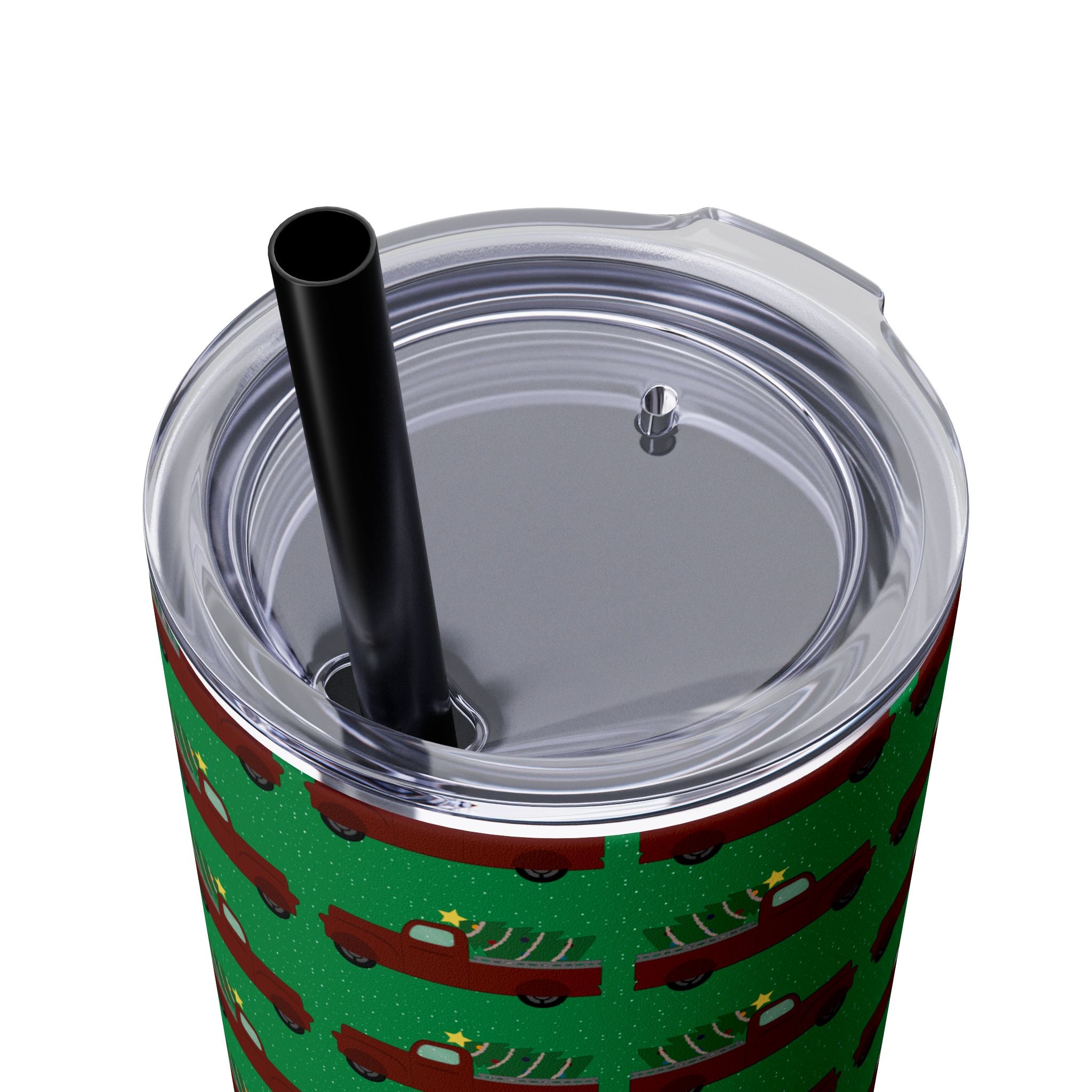 Skinny Tumbler with Straw, 20oz - Merry Truckmas