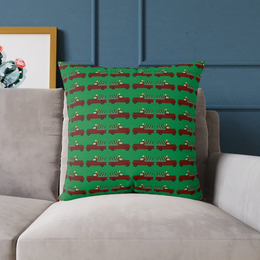 Square Poly Canvas Pillow - Merry Truckmas