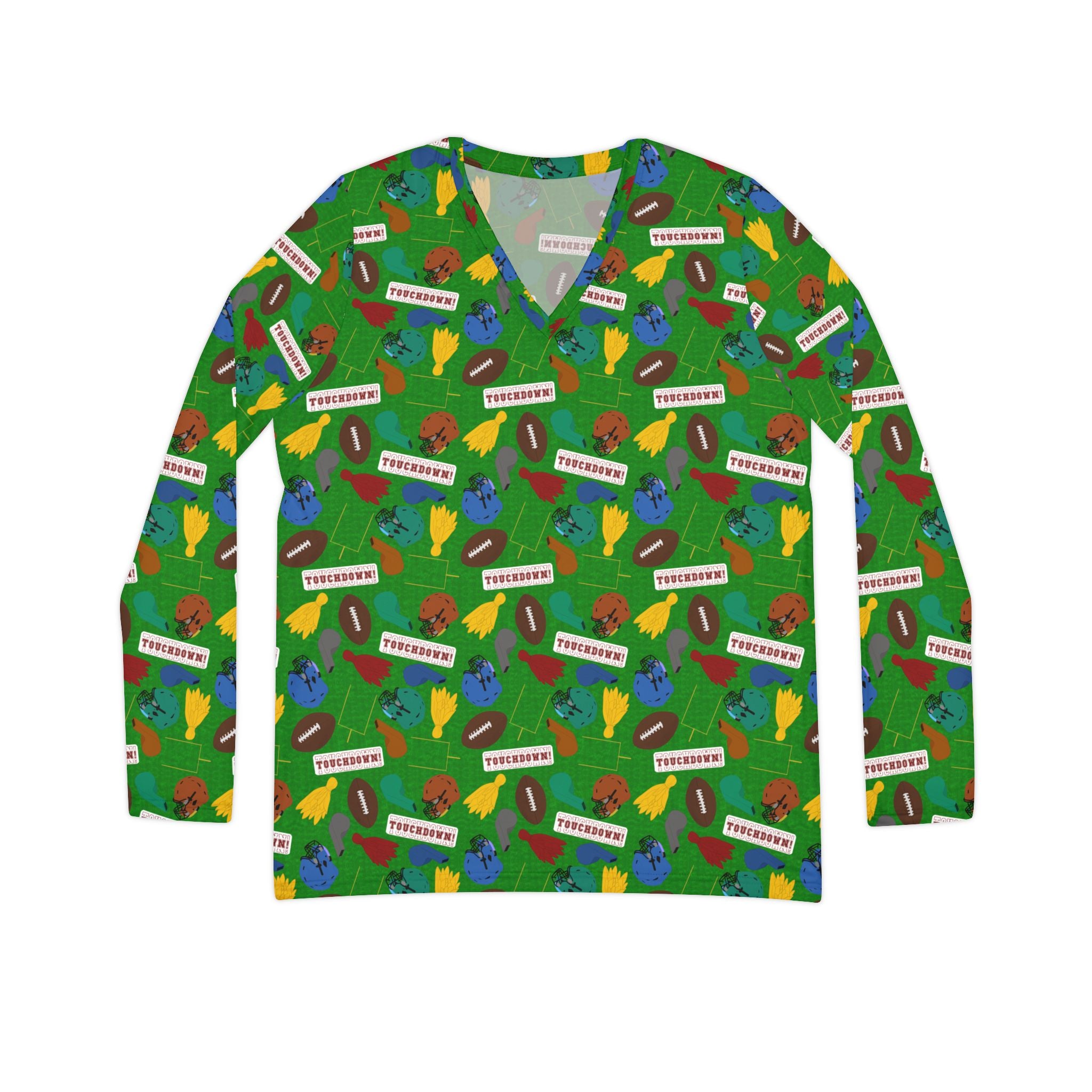 Women's Long Sleeve V-neck Shirt - Football Frenzy