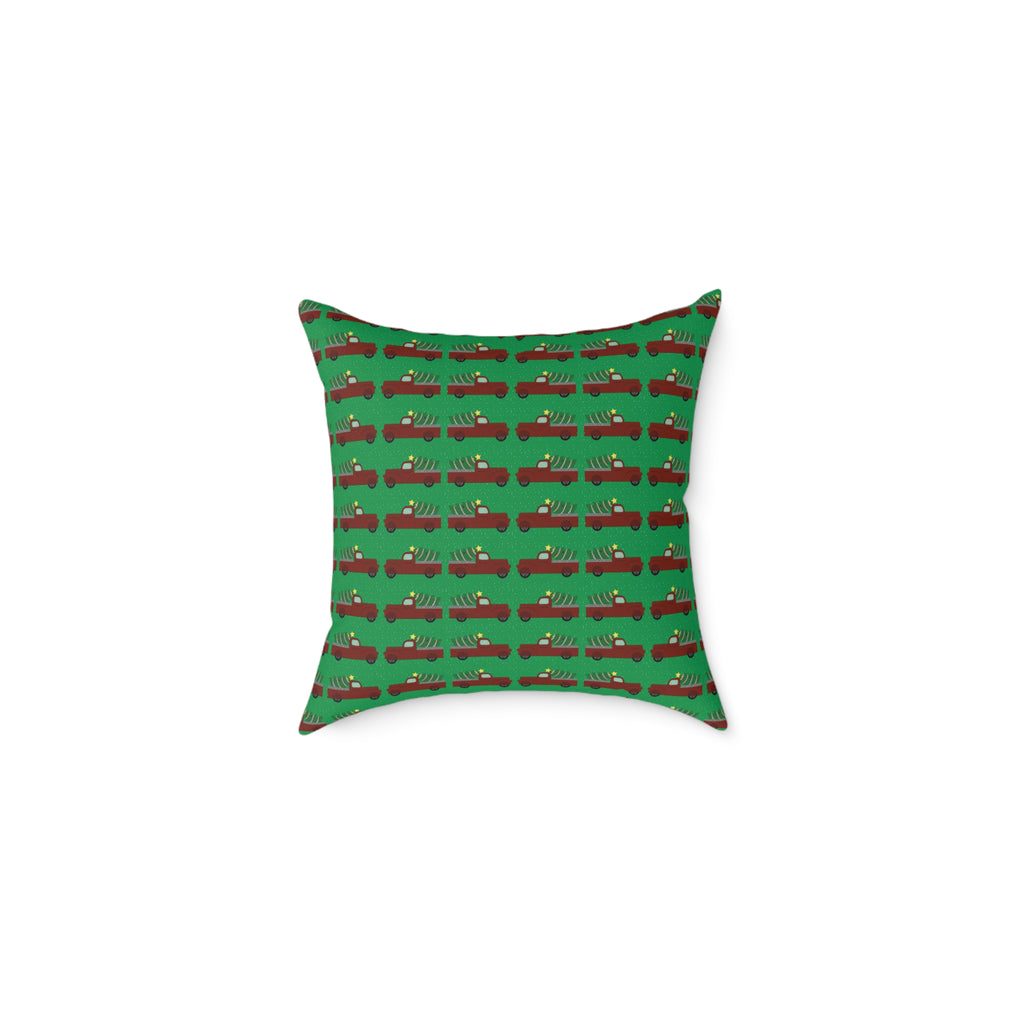 Square Poly Canvas Pillow - Merry Truckmas