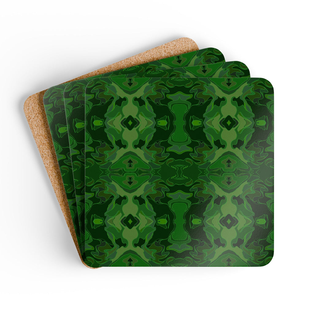 Corkwood Coaster Set - Green Kaleidoscope
