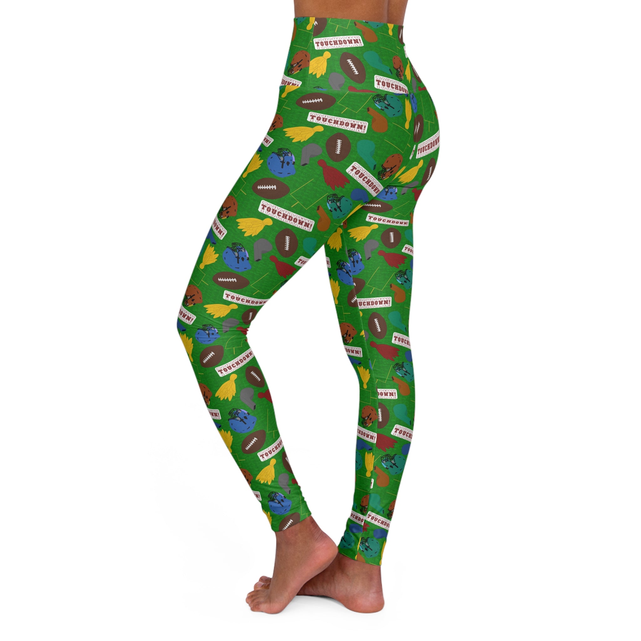 High Waisted Yoga Leggings - Football Frenzy