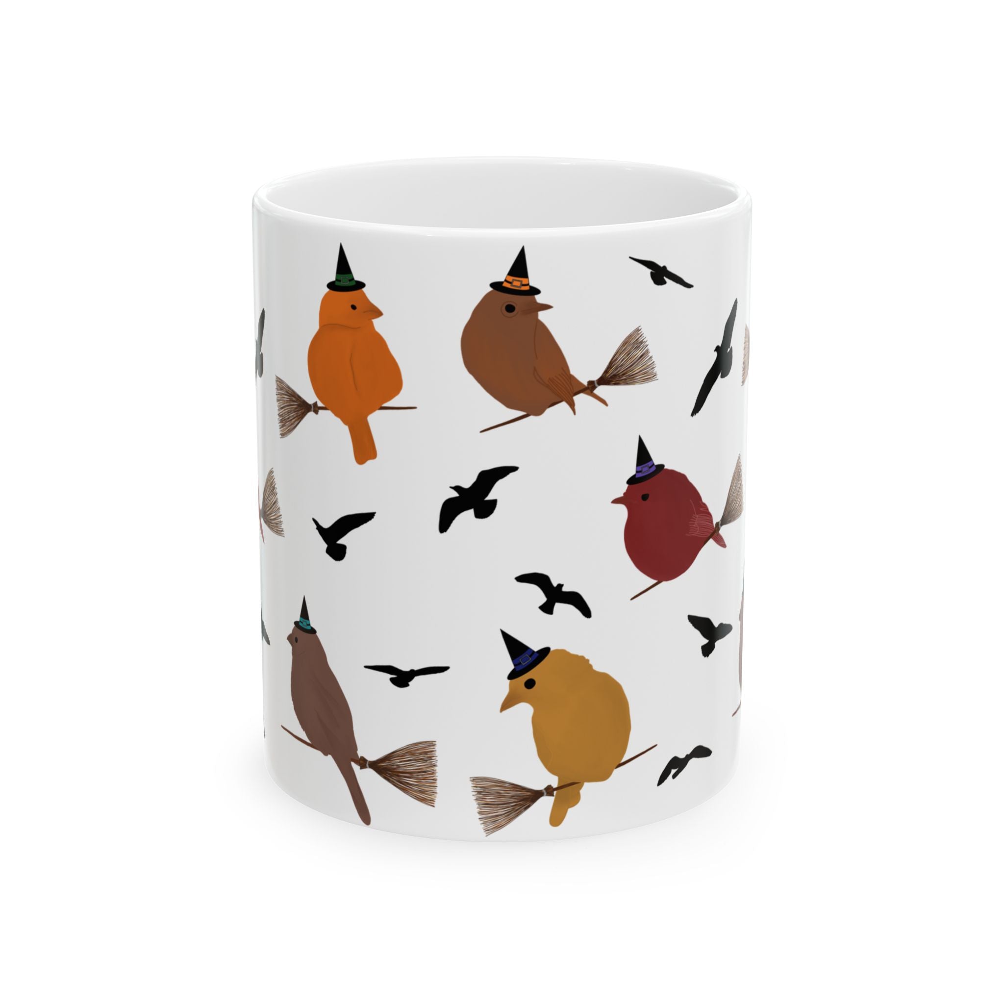 Ceramic Mug, (11oz, 15oz) - Birds Riding Brooms