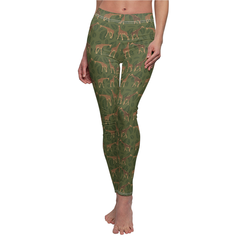 Women's Cut & Sew Casual Leggings - Giraffes