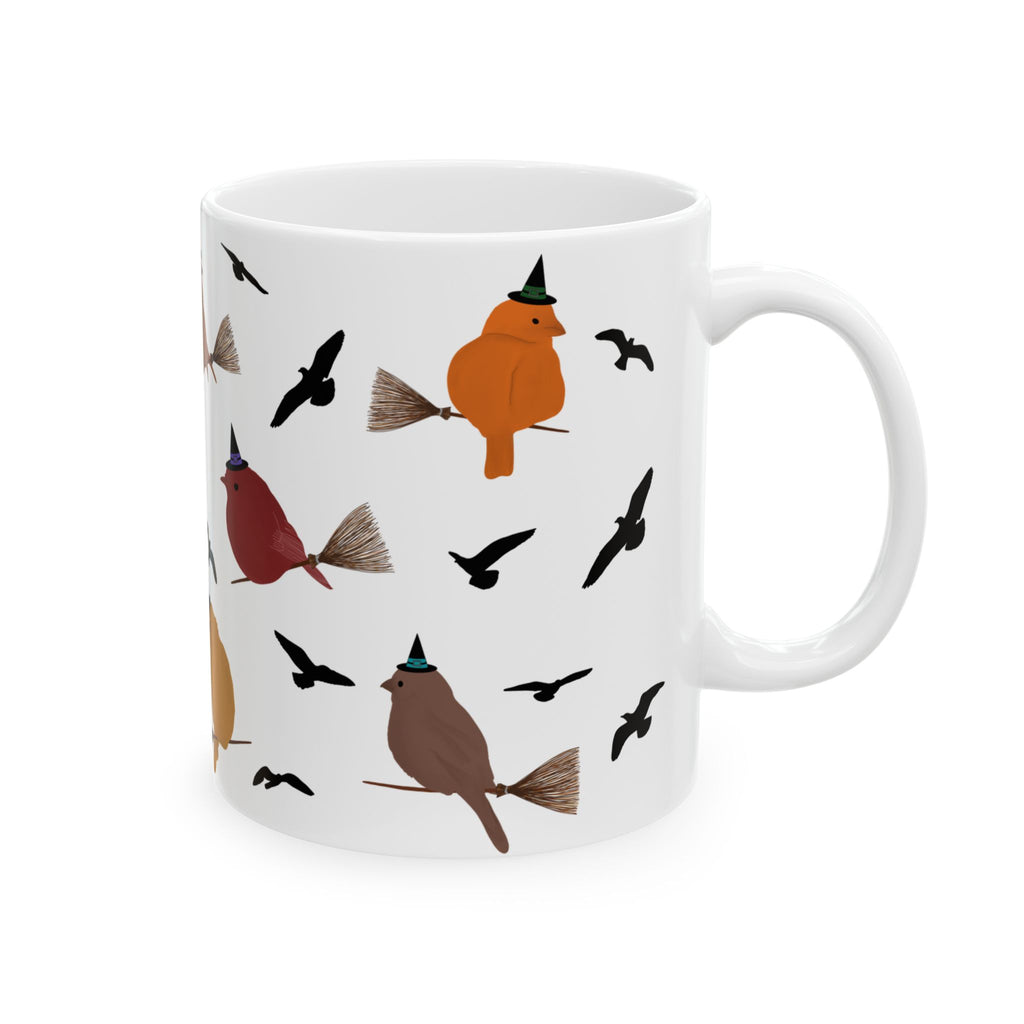 Ceramic Mug, (11oz, 15oz) - Birds Riding Brooms