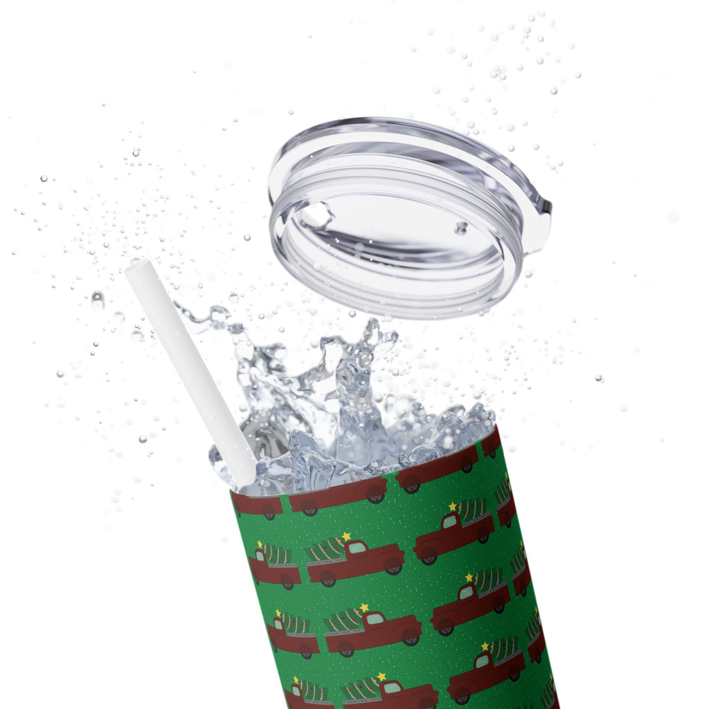 Skinny Tumbler with Straw, 20oz - Merry Truckmas