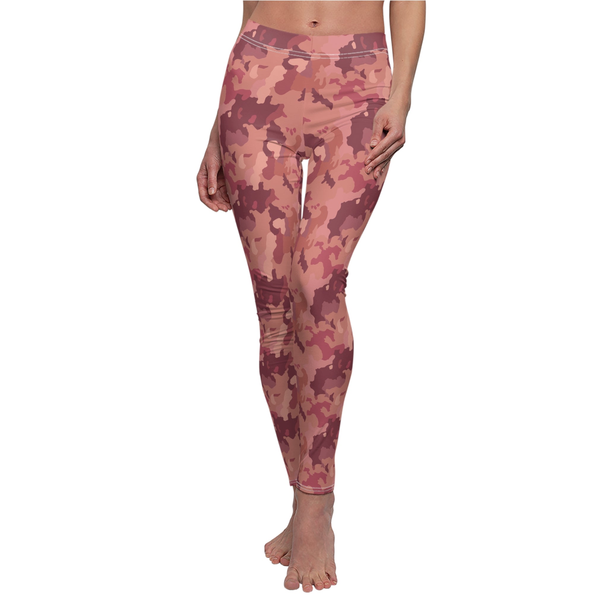 Women's Cut & Sew Casual Leggings - Pink Camo