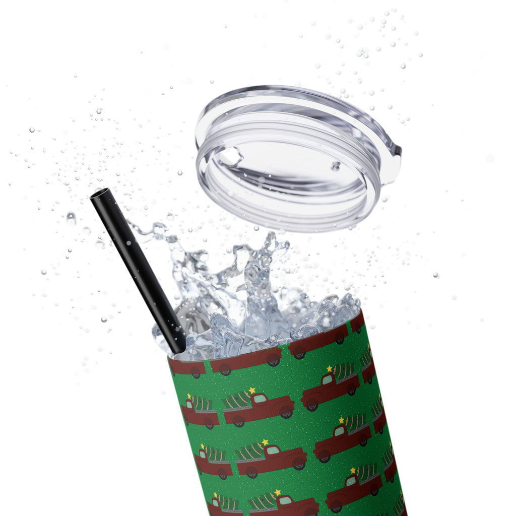 Skinny Tumbler with Straw, 20oz - Merry Truckmas