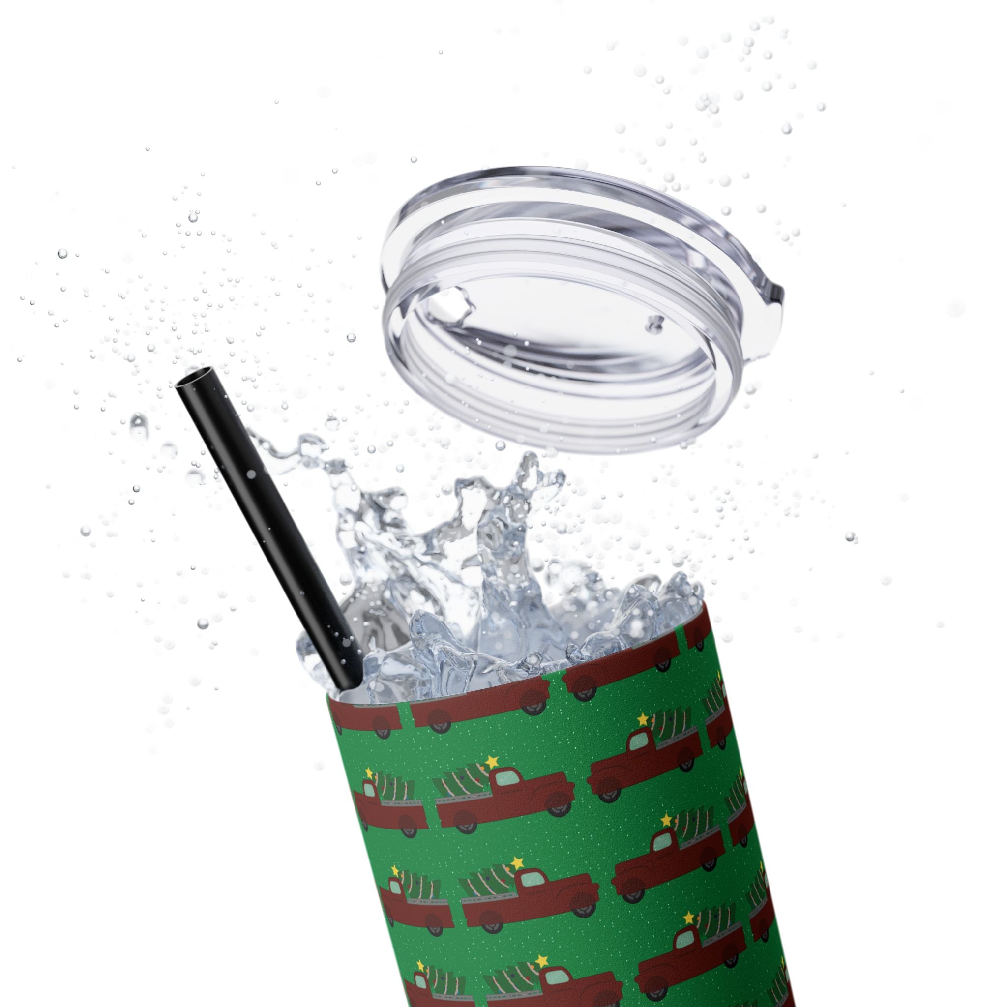 Skinny Tumbler with Straw, 20oz - Merry Truckmas