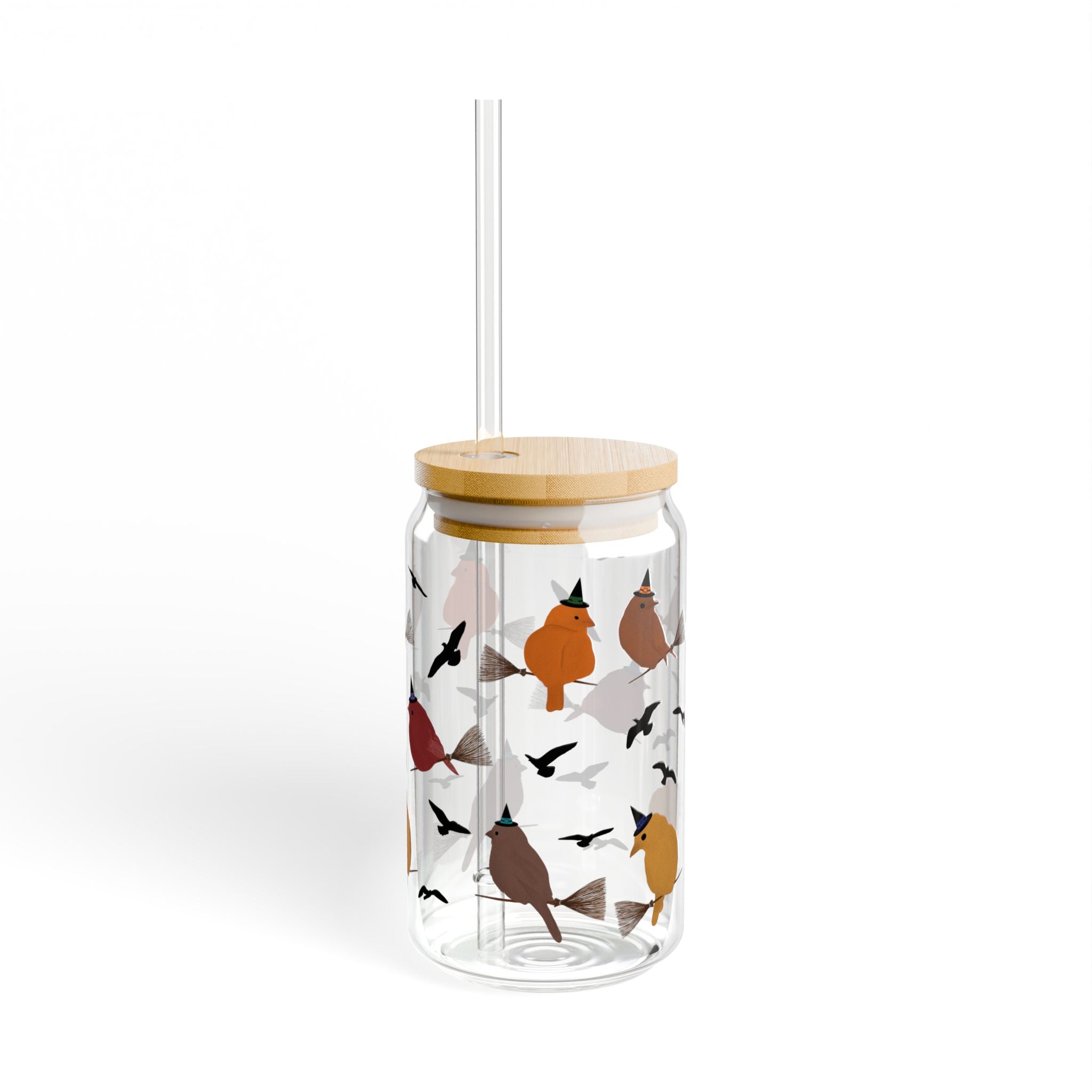 Sipper Glass, 16oz - Birds Riding Brooms