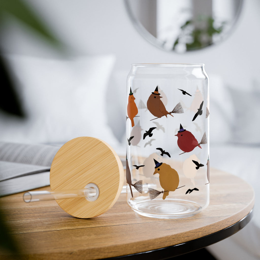 Sipper Glass, 16oz - Birds Riding Brooms