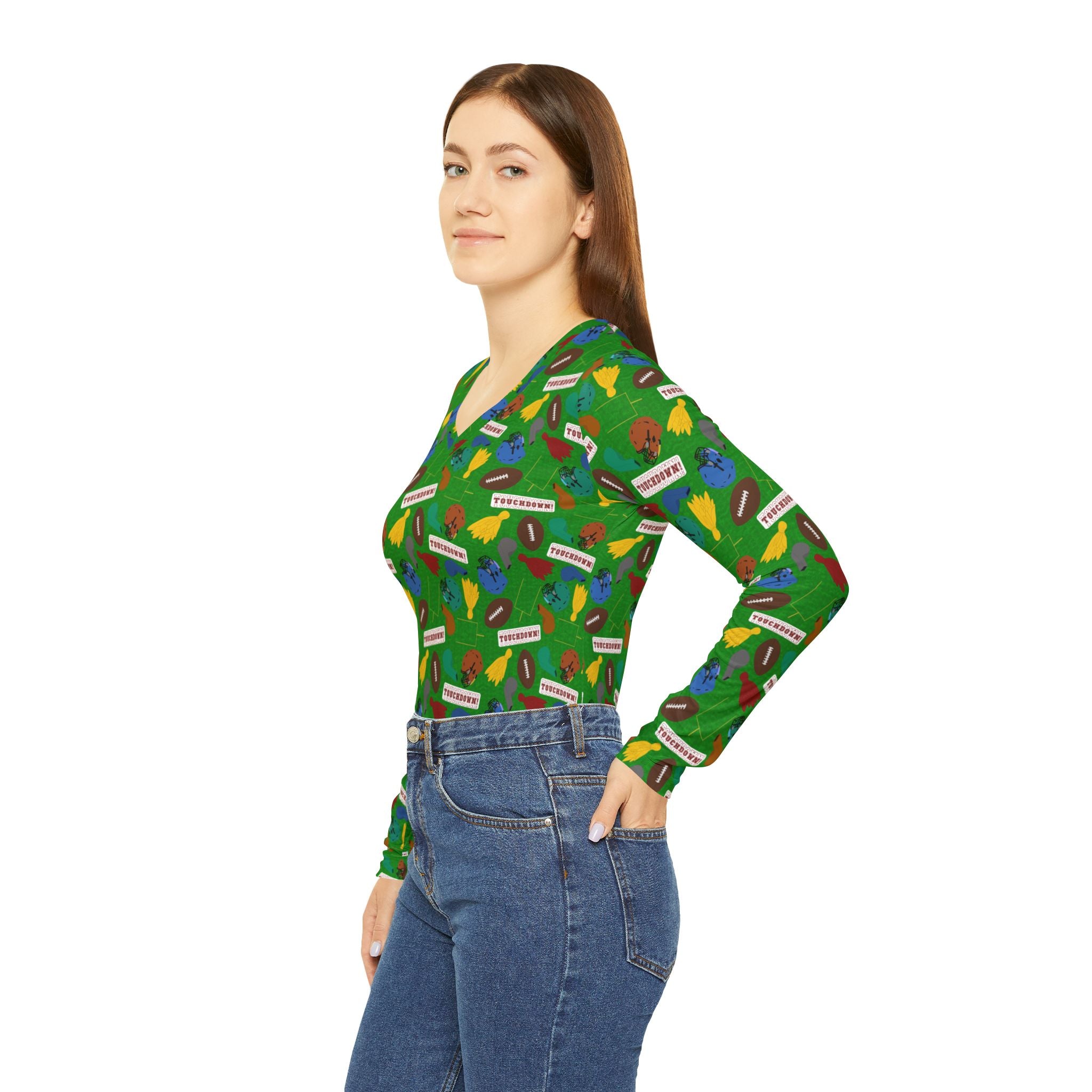 Women's Long Sleeve V-neck Shirt - Football Frenzy