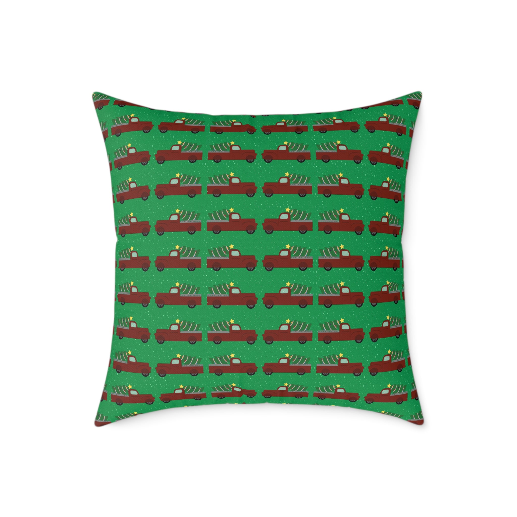 Square Poly Canvas Pillow - Merry Truckmas