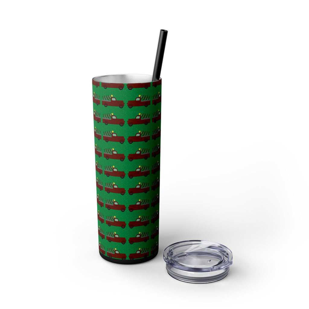 Skinny Tumbler with Straw, 20oz - Merry Truckmas