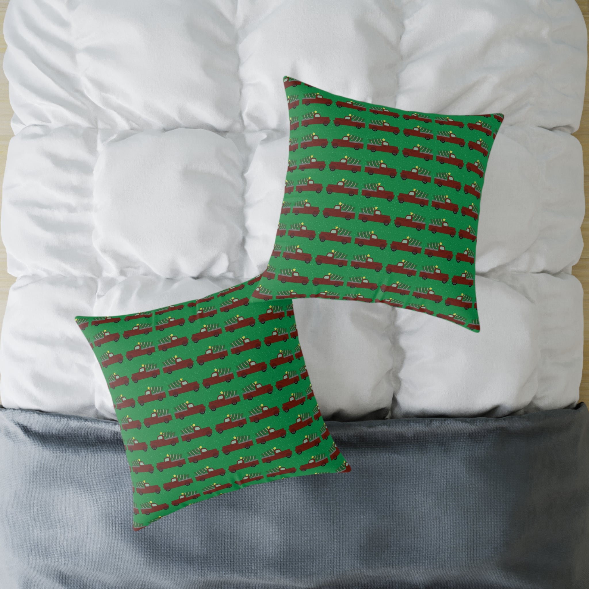 Square Poly Canvas Pillow - Merry Truckmas
