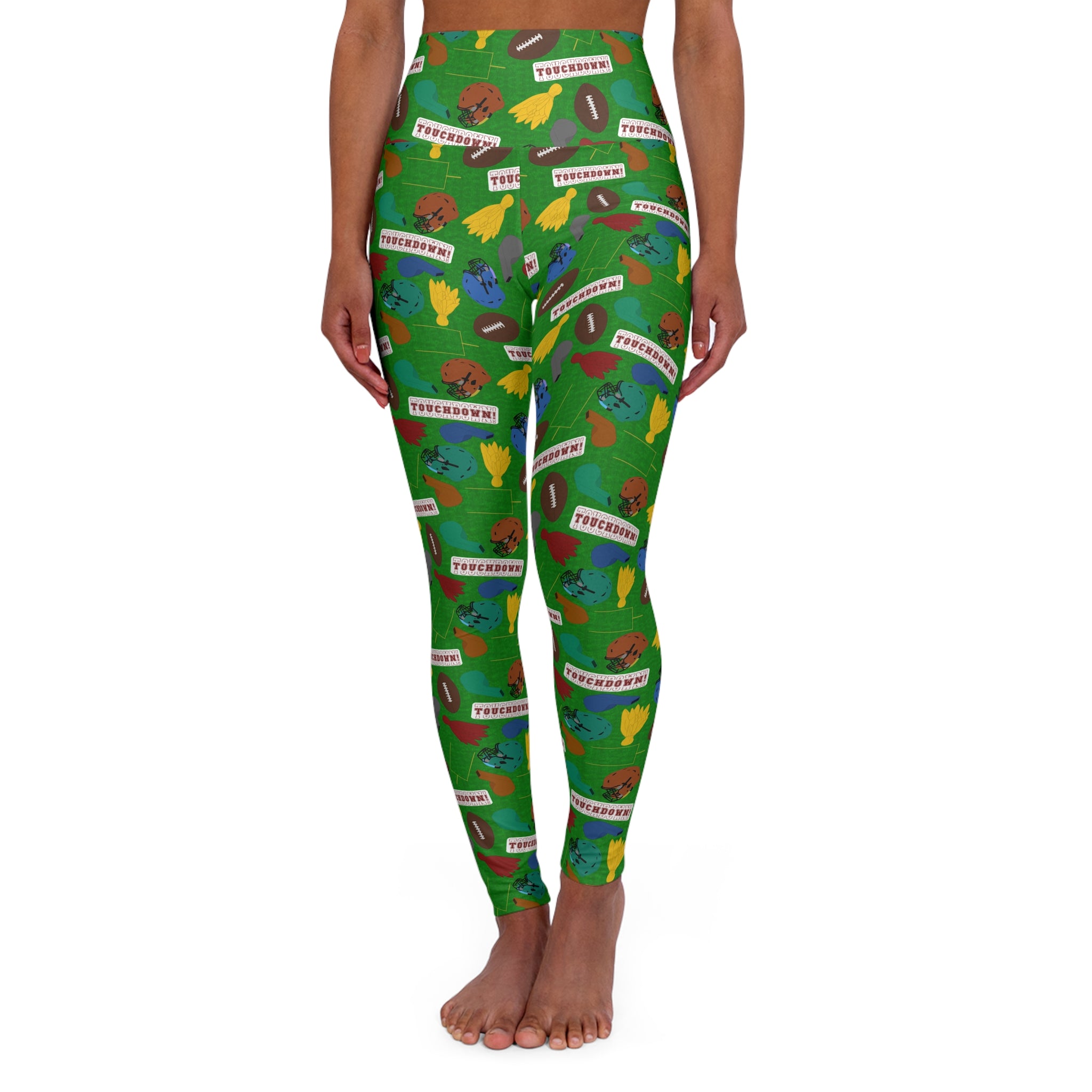 High Waisted Yoga Leggings - Football Frenzy
