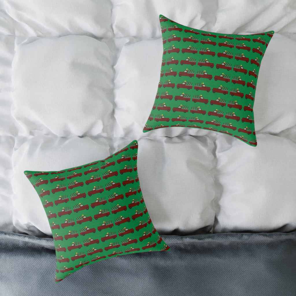 Square Poly Canvas Pillow - Merry Truckmas