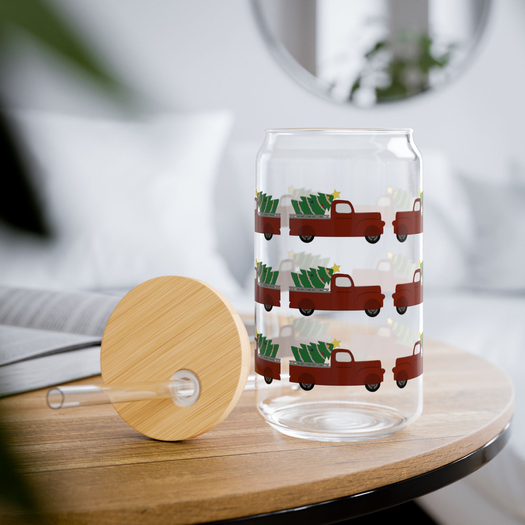 Sipper Glass, 16oz - Merry Truckmas