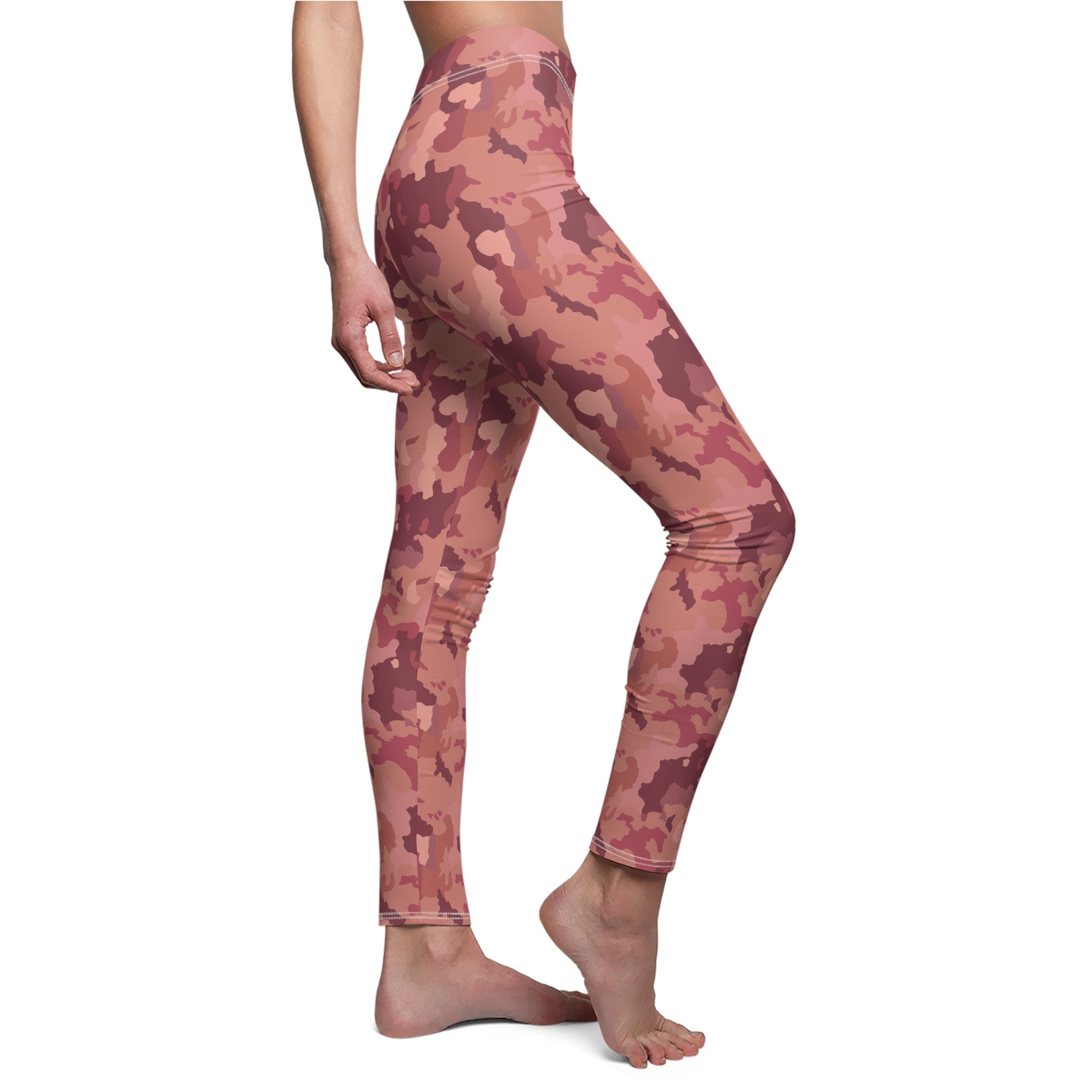 Women's Cut & Sew Casual Leggings - Pink Camo