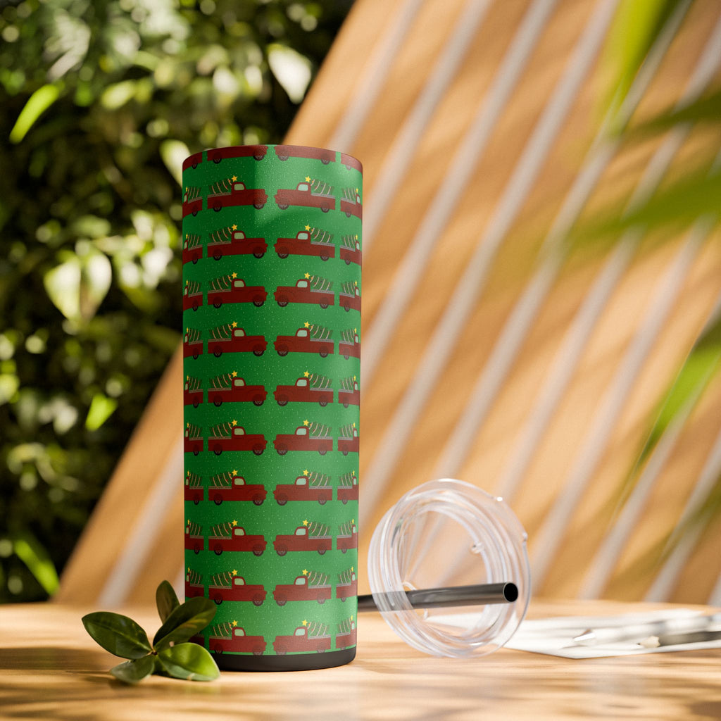 Skinny Tumbler with Straw, 20oz - Merry Truckmas