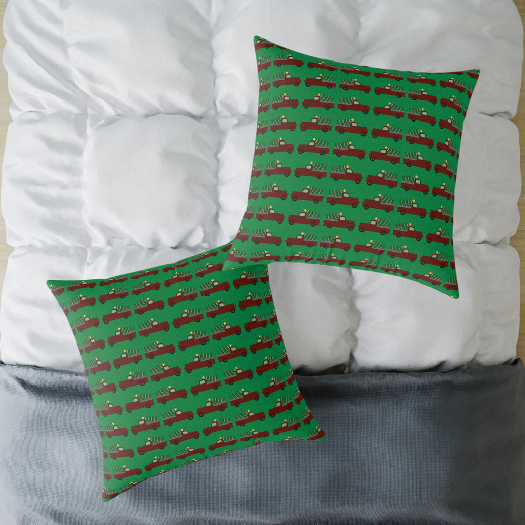 Square Poly Canvas Pillow - Merry Truckmas