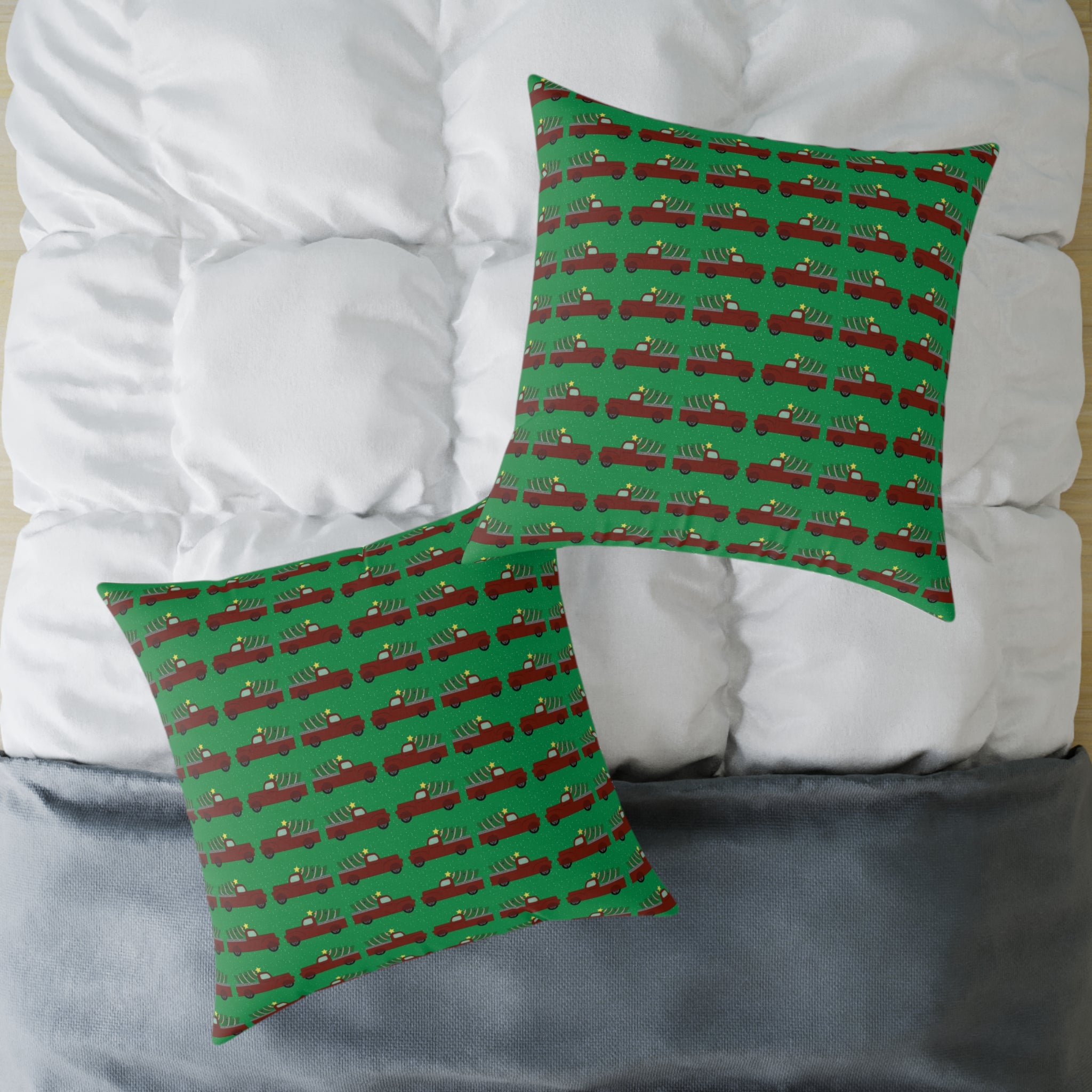 Square Poly Canvas Pillow - Merry Truckmas