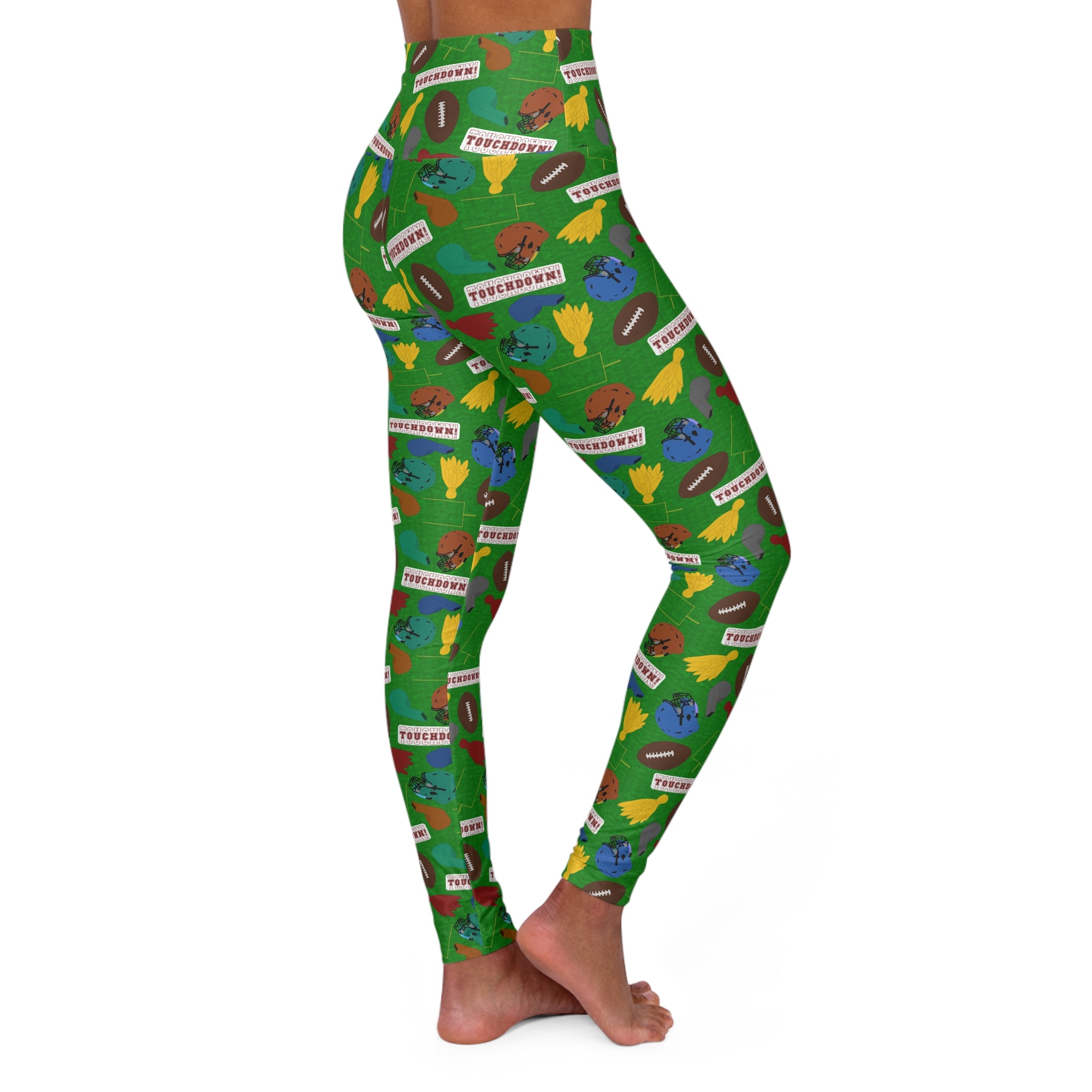 High Waisted Yoga Leggings - Football Frenzy