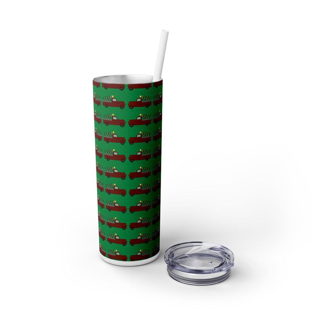Skinny Tumbler with Straw, 20oz - Merry Truckmas