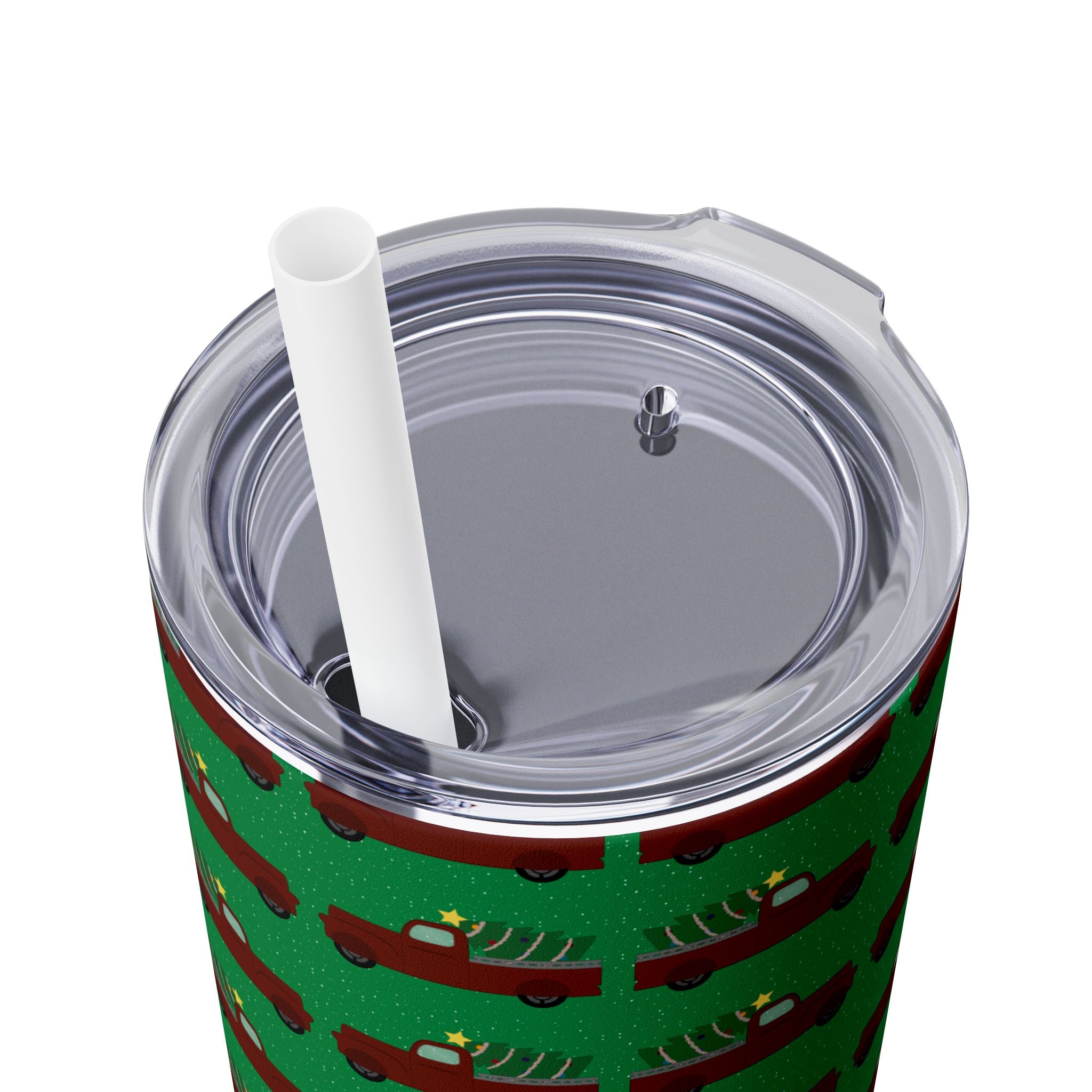 Skinny Tumbler with Straw, 20oz - Merry Truckmas