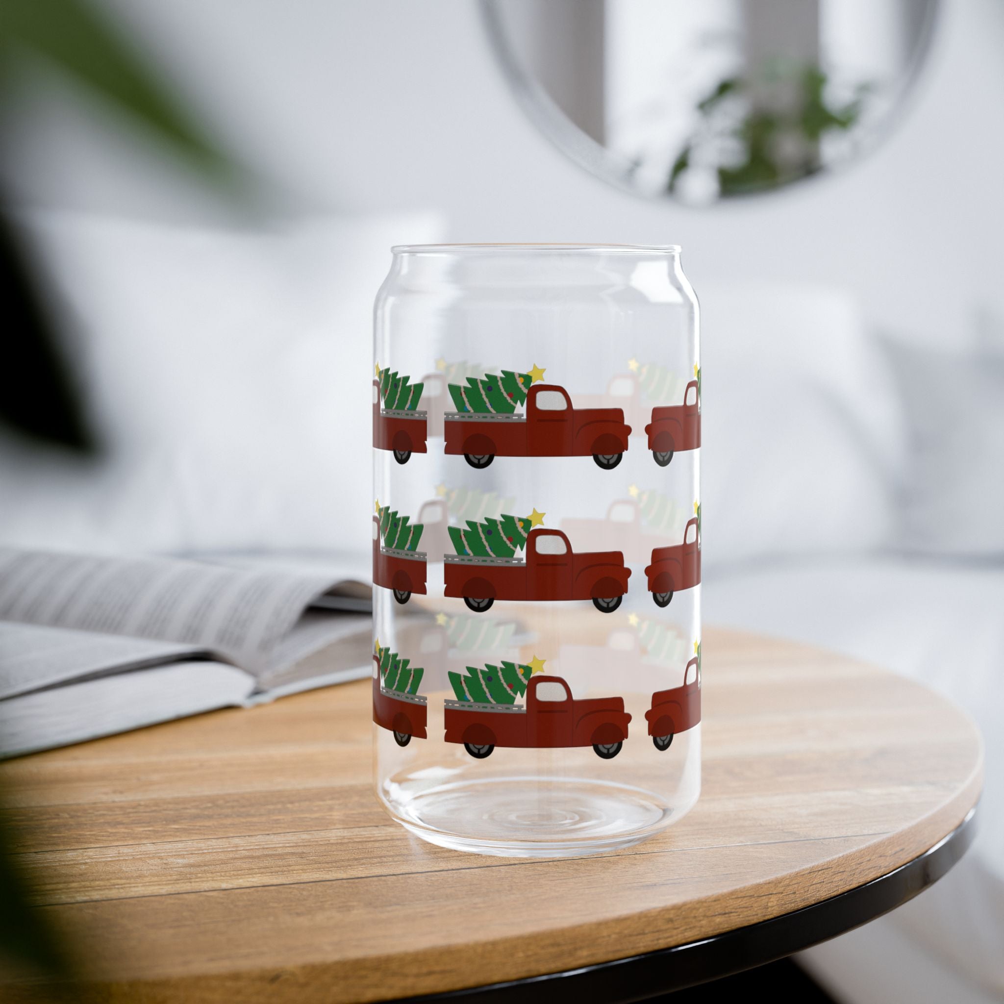 Sipper Glass, 16oz - Merry Truckmas