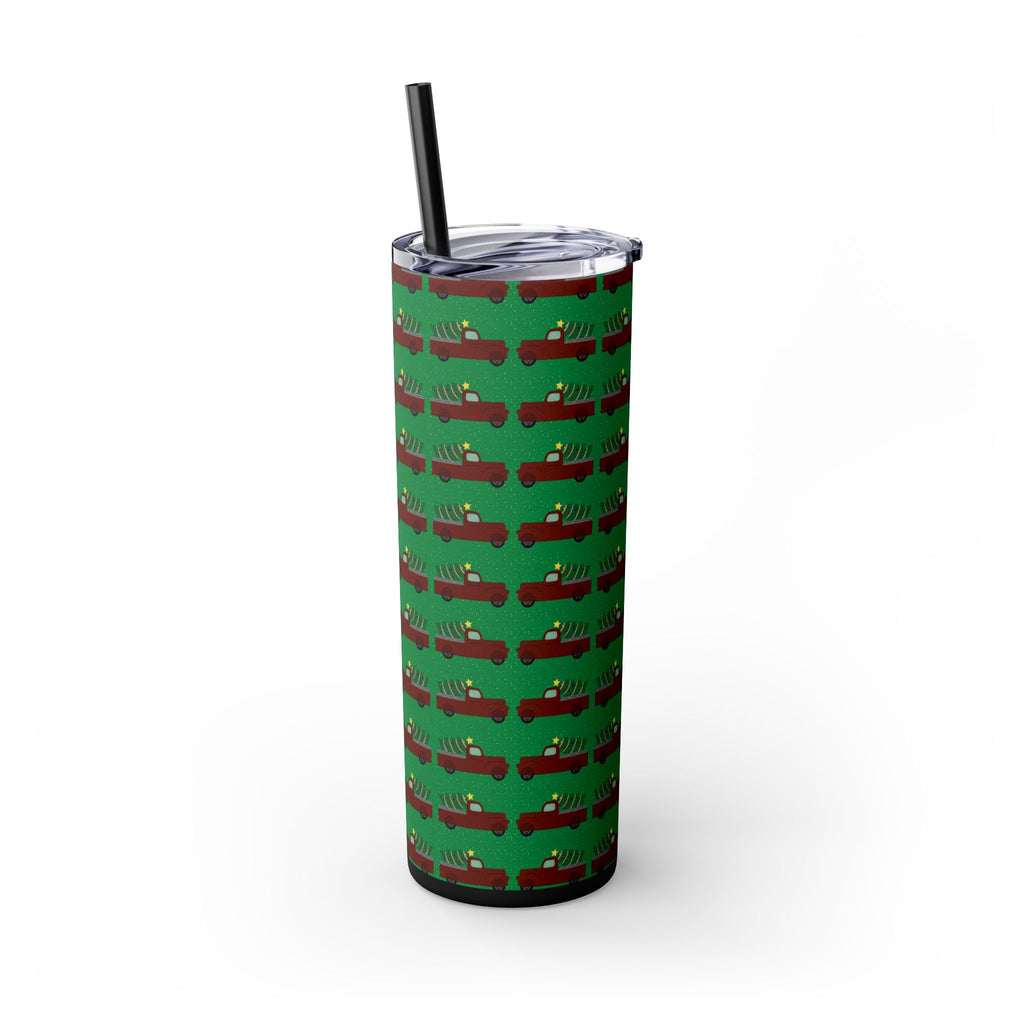 Skinny Tumbler with Straw, 20oz - Merry Truckmas