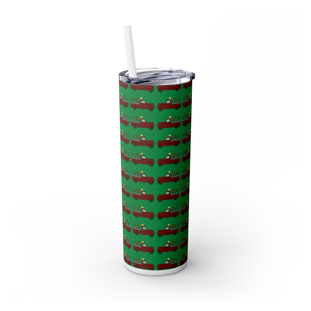 Skinny Tumbler with Straw, 20oz - Merry Truckmas