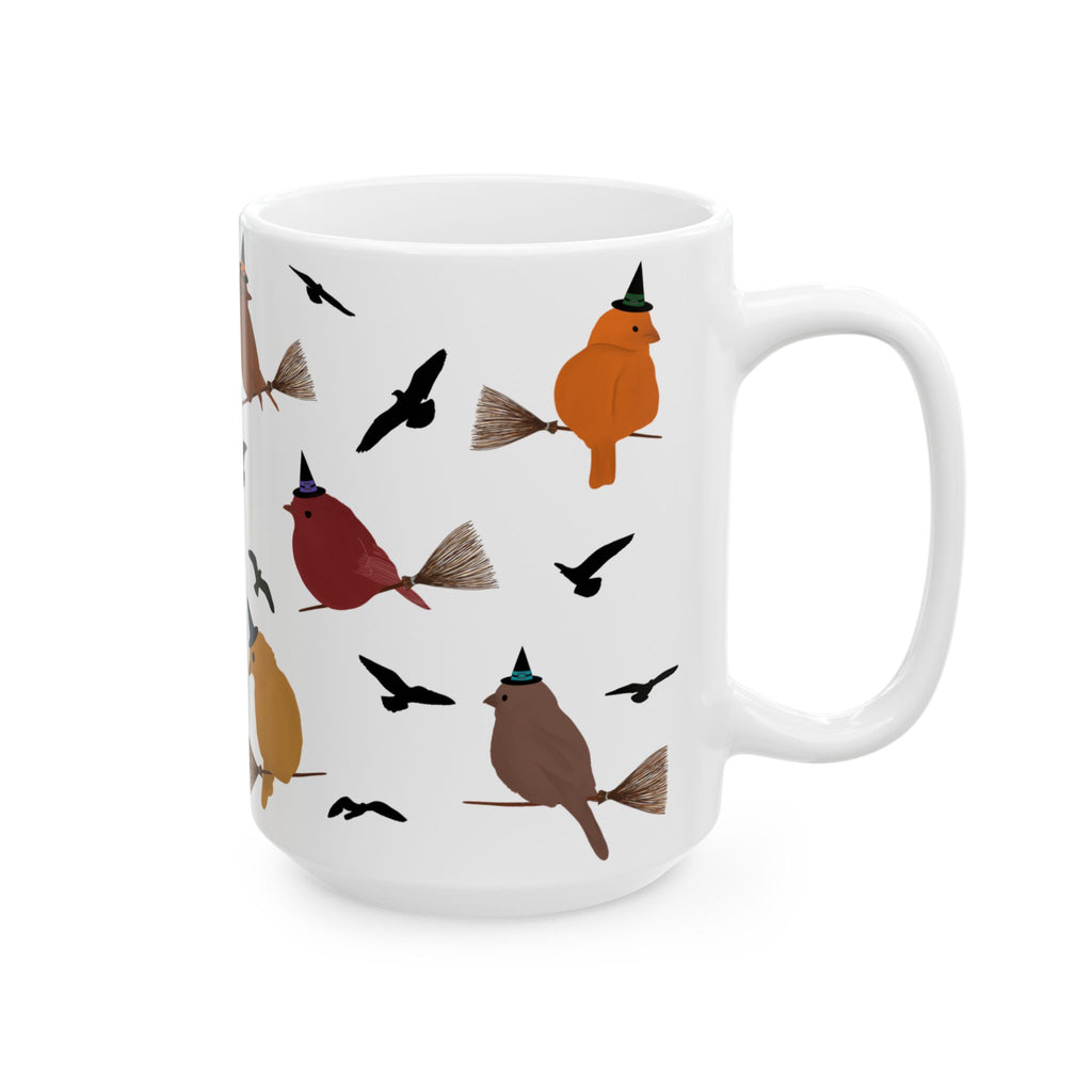 Ceramic Mug, (11oz, 15oz) - Birds Riding Brooms