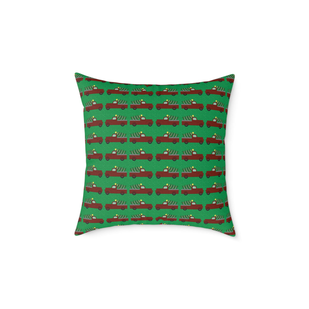 Square Poly Canvas Pillow - Merry Truckmas