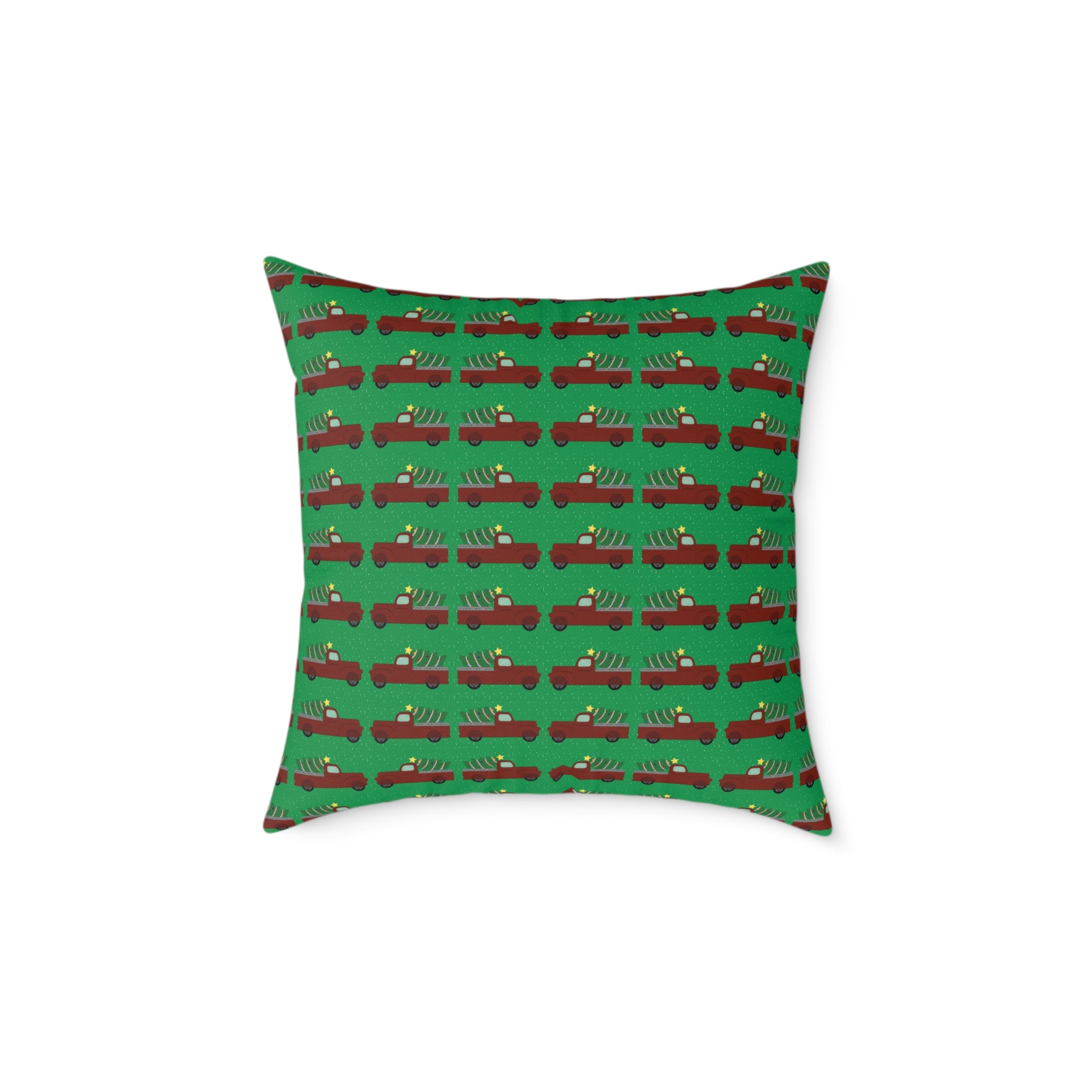 Square Poly Canvas Pillow - Merry Truckmas