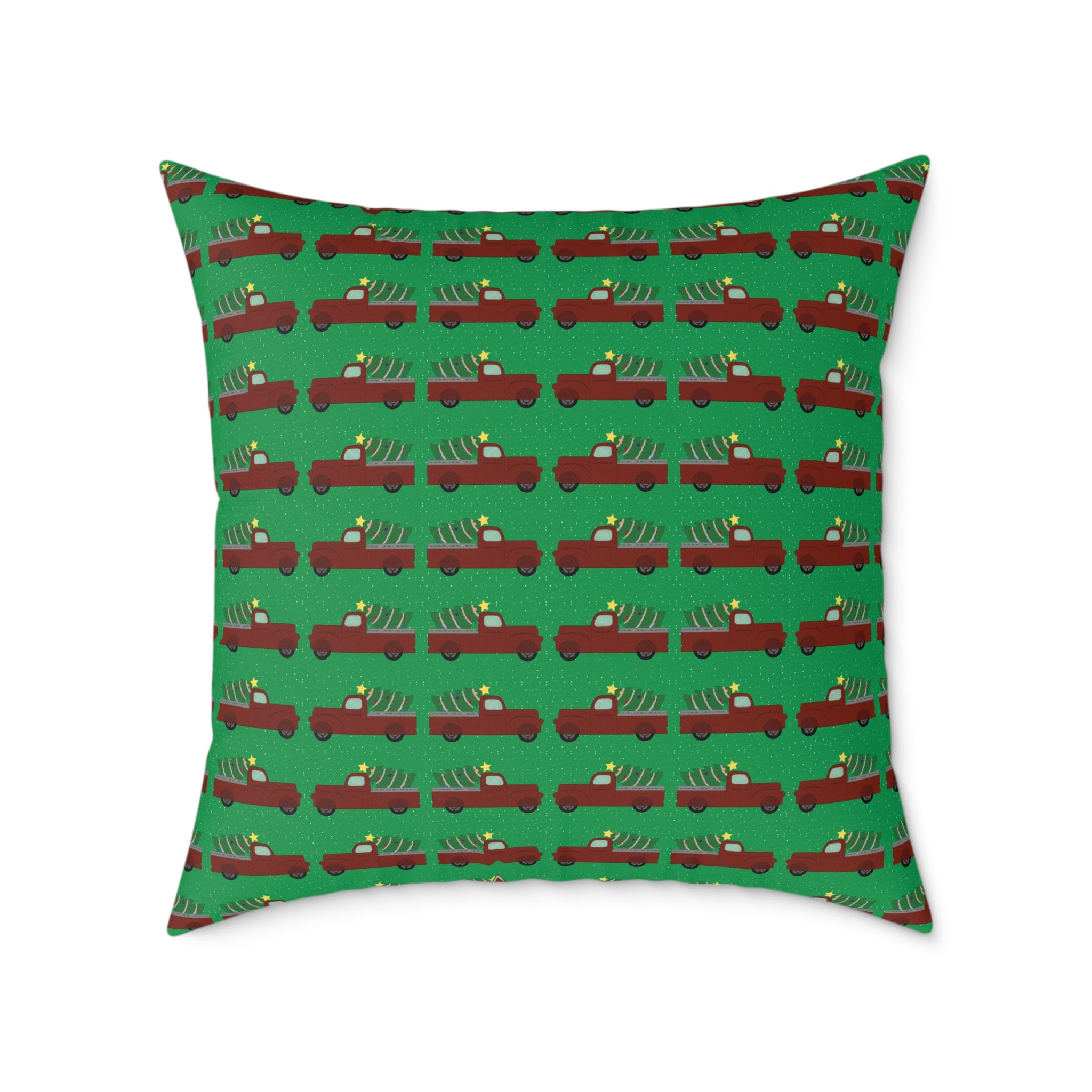 Square Poly Canvas Pillow - Merry Truckmas