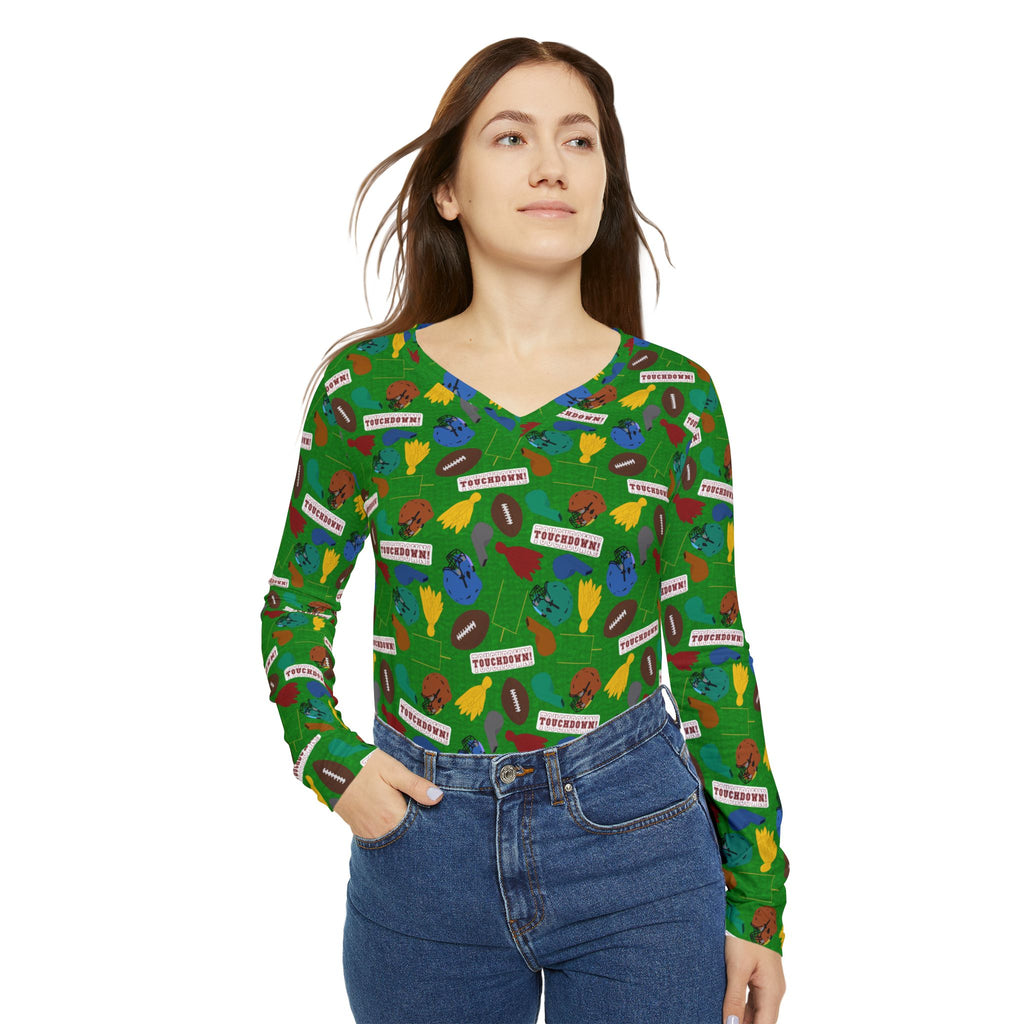 Women's Long Sleeve V-neck Shirt - Football Frenzy