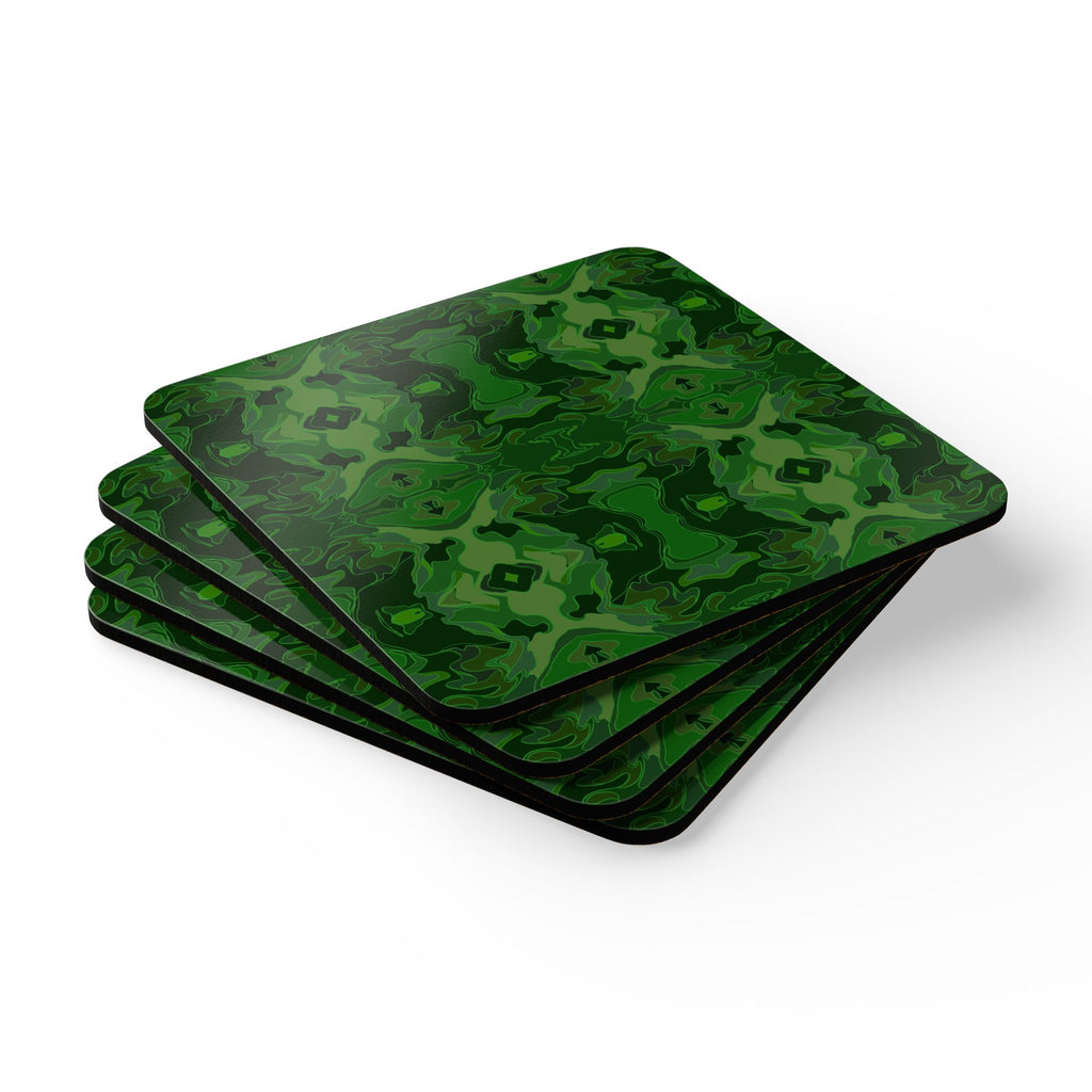 Corkwood Coaster Set - Green Kaleidoscope